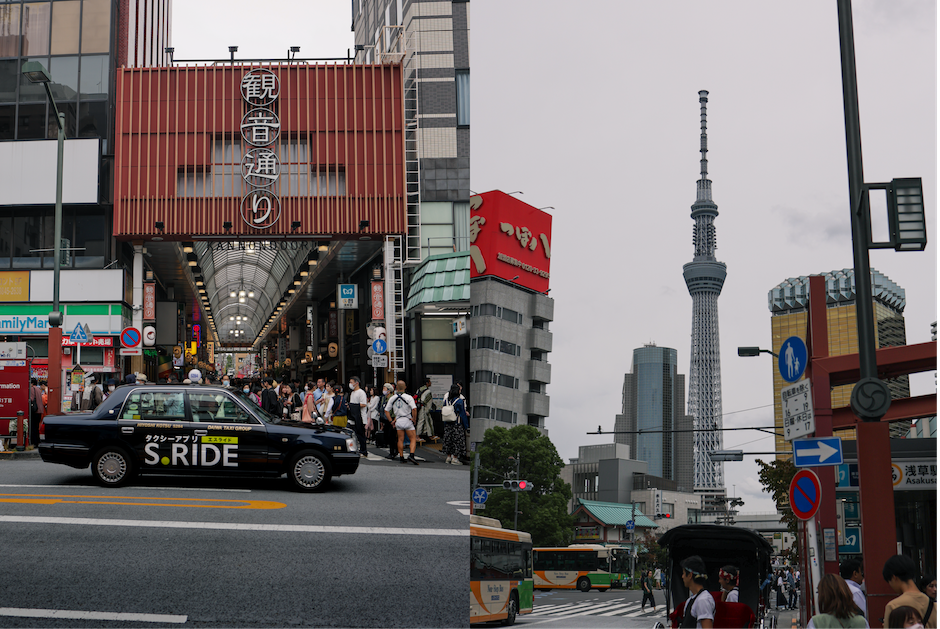 東京必去景點：淺草旁的西參道商店街出入口，遠眺晴空塔美景