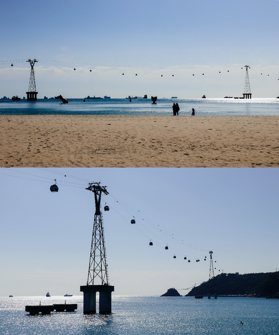 釜山景點松島海灘可以觀看松島空中纜車與海景