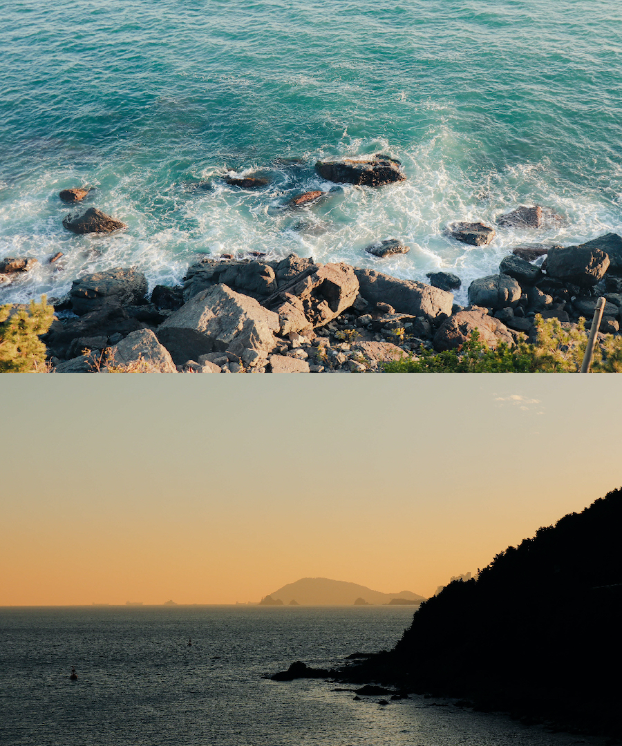 釜山海雲台景點推薦：海雲台藍線公園天空膠囊列車上的夕陽風景，提前兩週至官網訂購日落時段